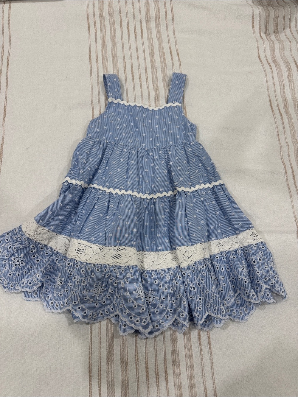 Shabby Chic Blue Eyelet Lace Tiered Sundress